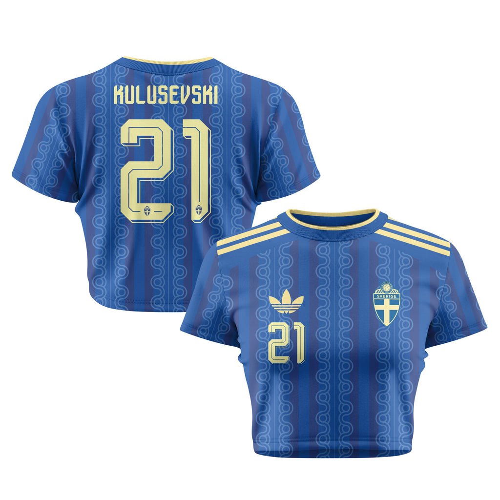 Dejan  Kulusevski 21 Sweden 2026 Women's Away All-Over Print Cropped Jersey - Blue