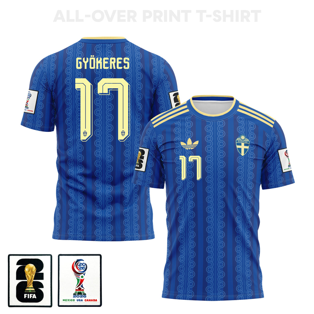Viktor Gyoekeres 17 Sweden 2026 Away 3D T-Shirt Fully Printed – Unisex, Blue