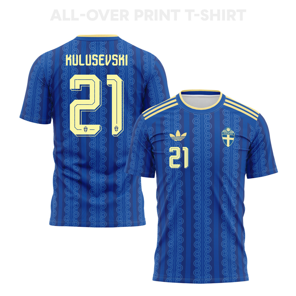 Dejan  Kulusevski 21 Sweden 2026 Away 3D T-Shirt Fully Printed – Unisex, Blue