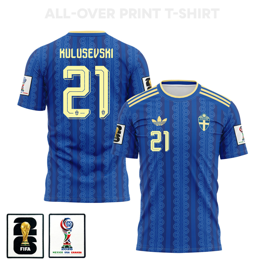 Dejan  Kulusevski 21 Sweden 2026 Away 3D T-Shirt Fully Printed – Unisex, Blue