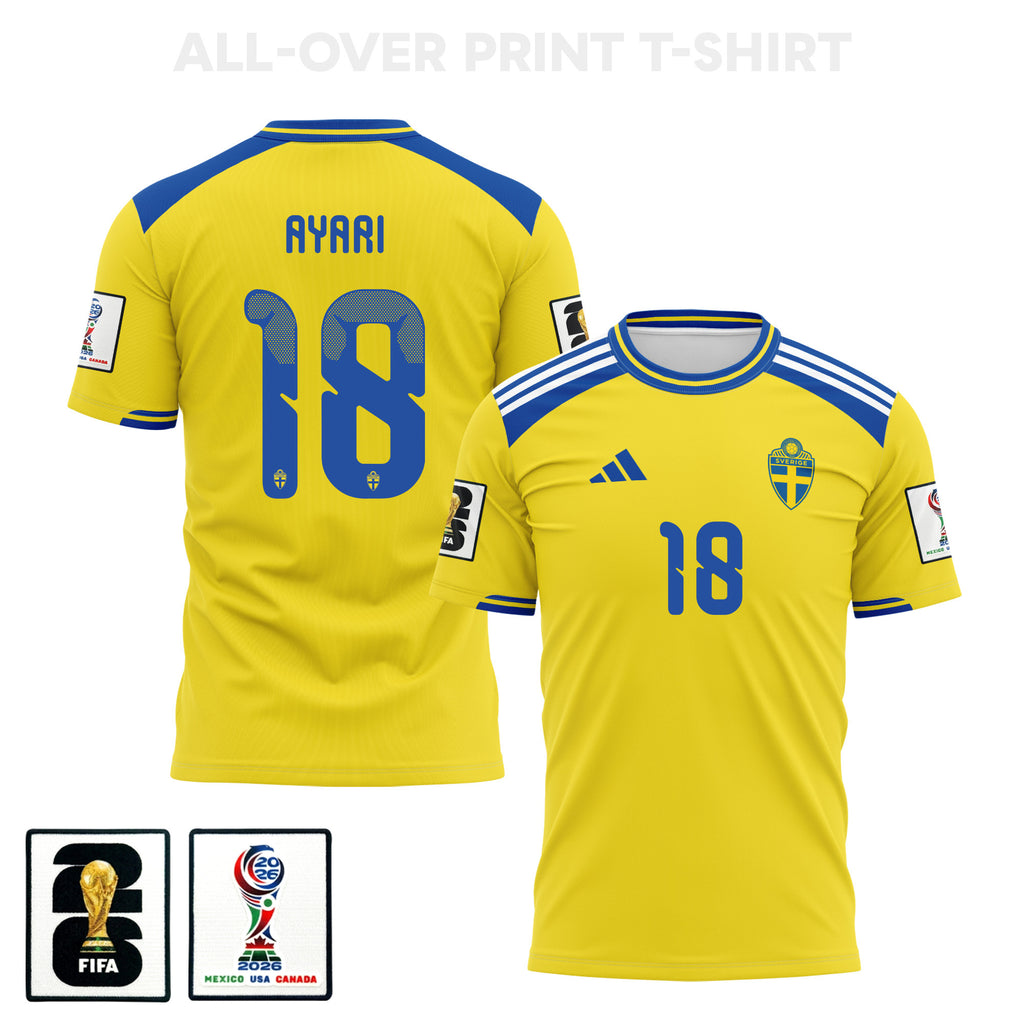 Yasin Ayari 18 Sweden 2026 Home 3D T-Shirt Fully Printed – Unisex, Yellow