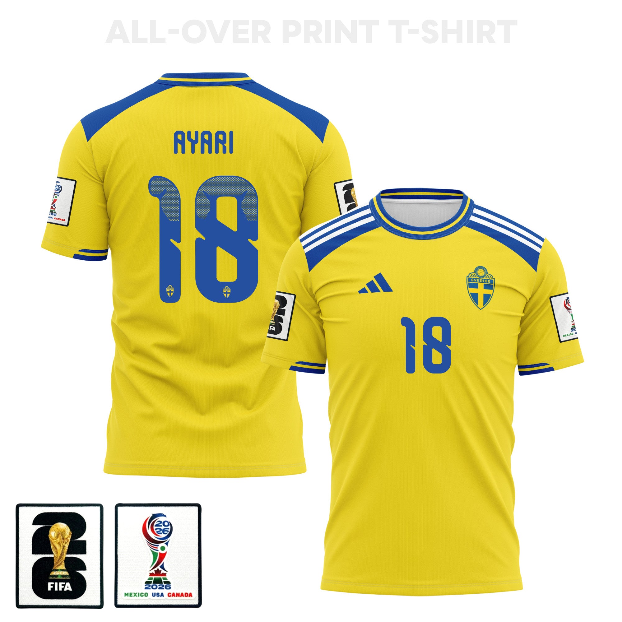 Yasin Ayari 18 Sweden 2026 Home 3D T-Shirt Fully Printed – Unisex, Yellow