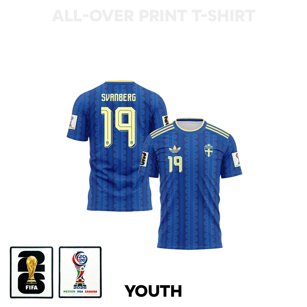 Mattias Svanberg 19 Youth Sweden 2026 Away 3D T-shirt Fully Printed – Blue