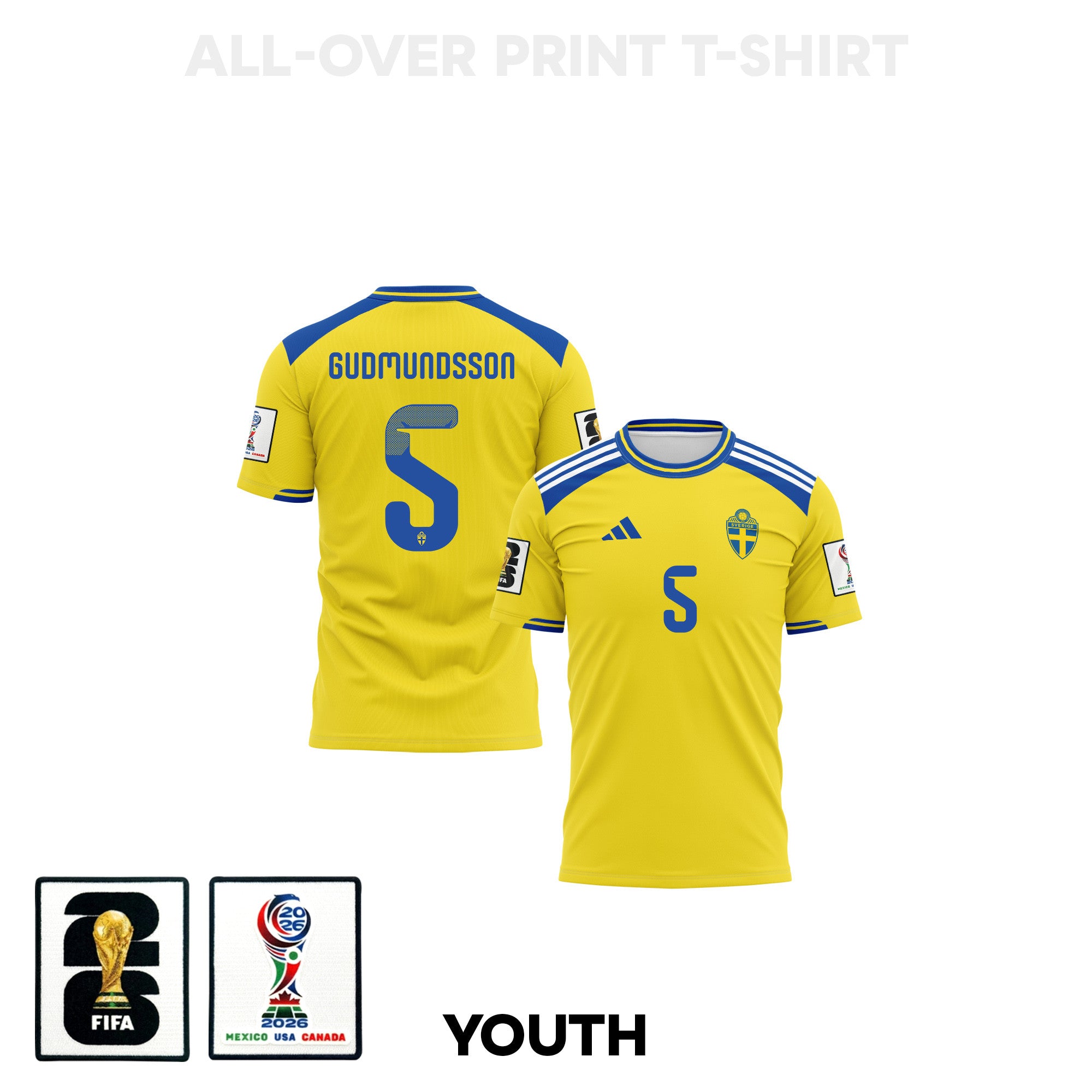 Gabriel Gudmundsson 5 Youth Sweden 2026 Home 3D T-shirt Fully Printed – Yellow
