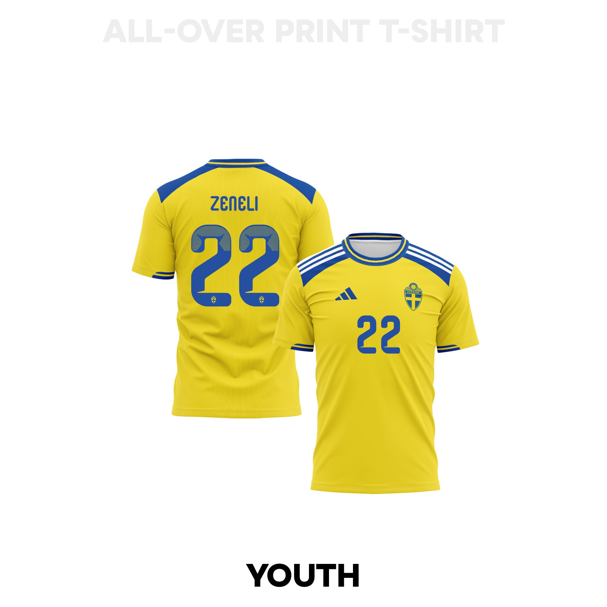 Besfort Zeneli 22 Youth Sweden 2026 Home 3D T-shirt Fully Printed – Yellow