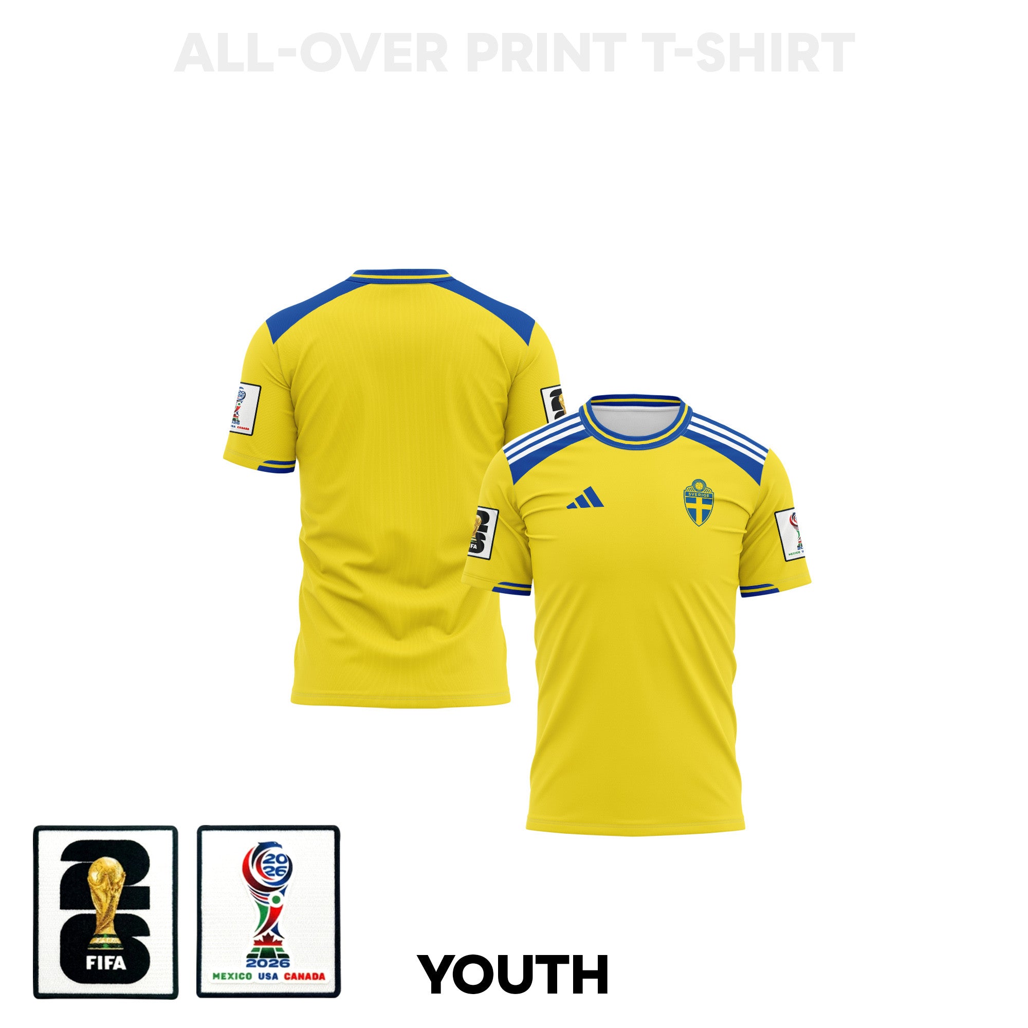 Sweden 2026 Youth Home 3D T-shirt Fully Printed – Yellow