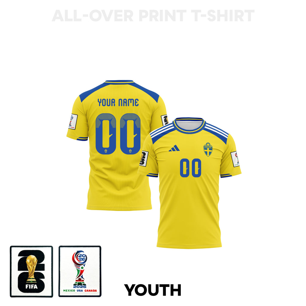 Sweden 2026 Youth Home 3D T-shirt Fully Printed – Personalized – Yellow