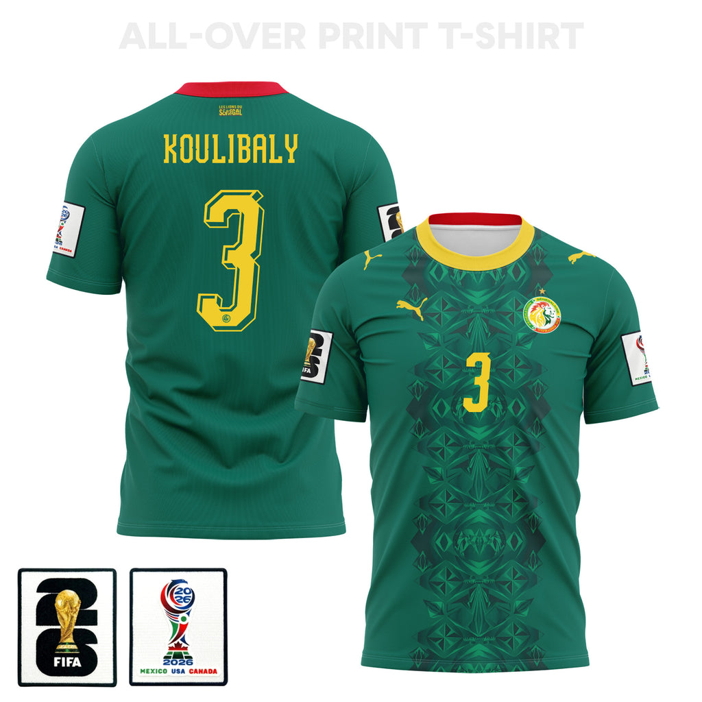 Kalidou Koulibaly 3 Senegal 2026 Away 3D T-Shirt Fully Printed – Unisex, Green