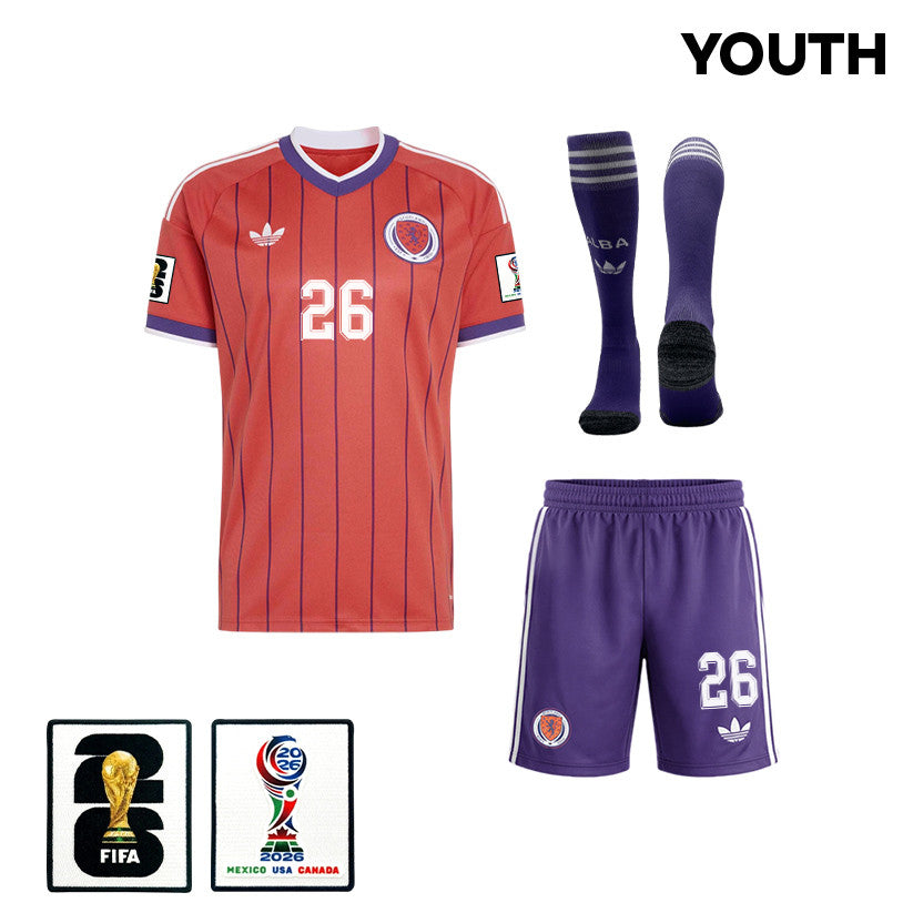Scott McKenna 26 Scotland 2026 YOUTH Away Kit Set – Red/Purple
