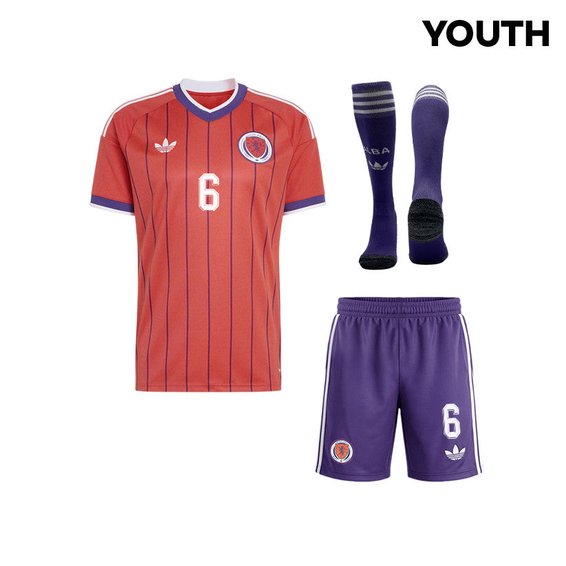 Kieran Tierney 6 Scotland 2026 YOUTH Away Kit Set – Red/Purple