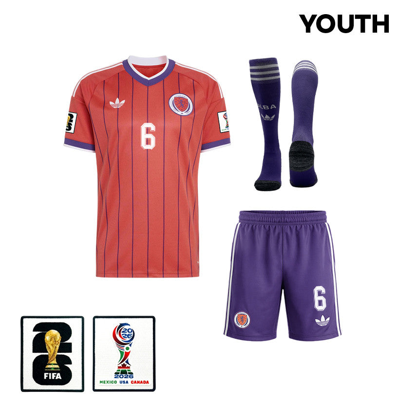 Kieran Tierney 6 Scotland 2026 YOUTH Away Kit Set – Red/Purple