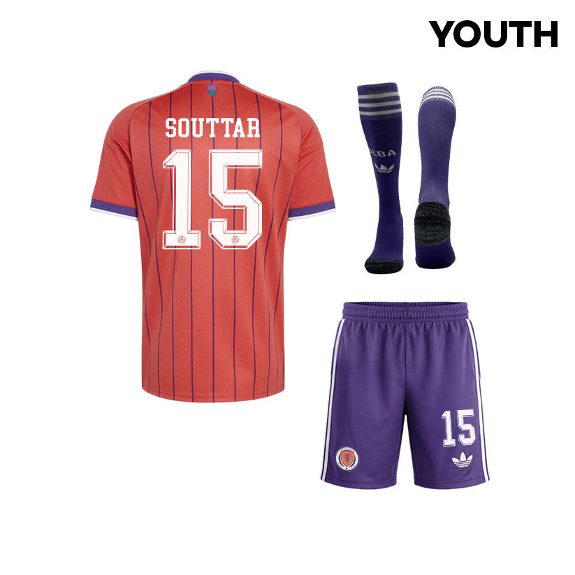 John Souttar 15 Scotland 2026 YOUTH Away Kit Set – Red/Purple