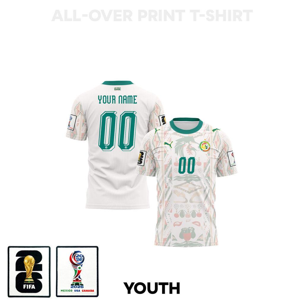 Senegal 2026 Youth Home 3D T-shirt Fully Printed – Personalized – White