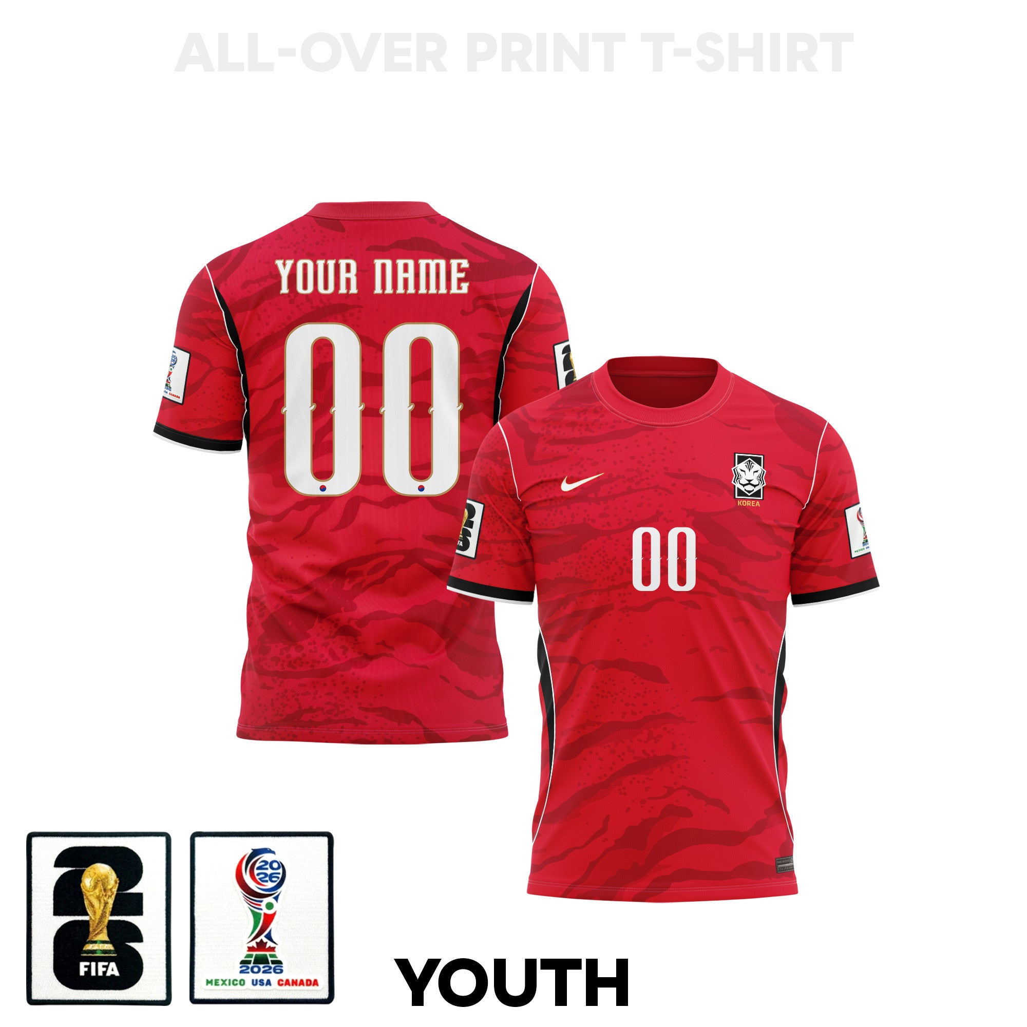 South Korea 2026 Youth Home 3D T-shirt Fully Printed – Personalized – Red