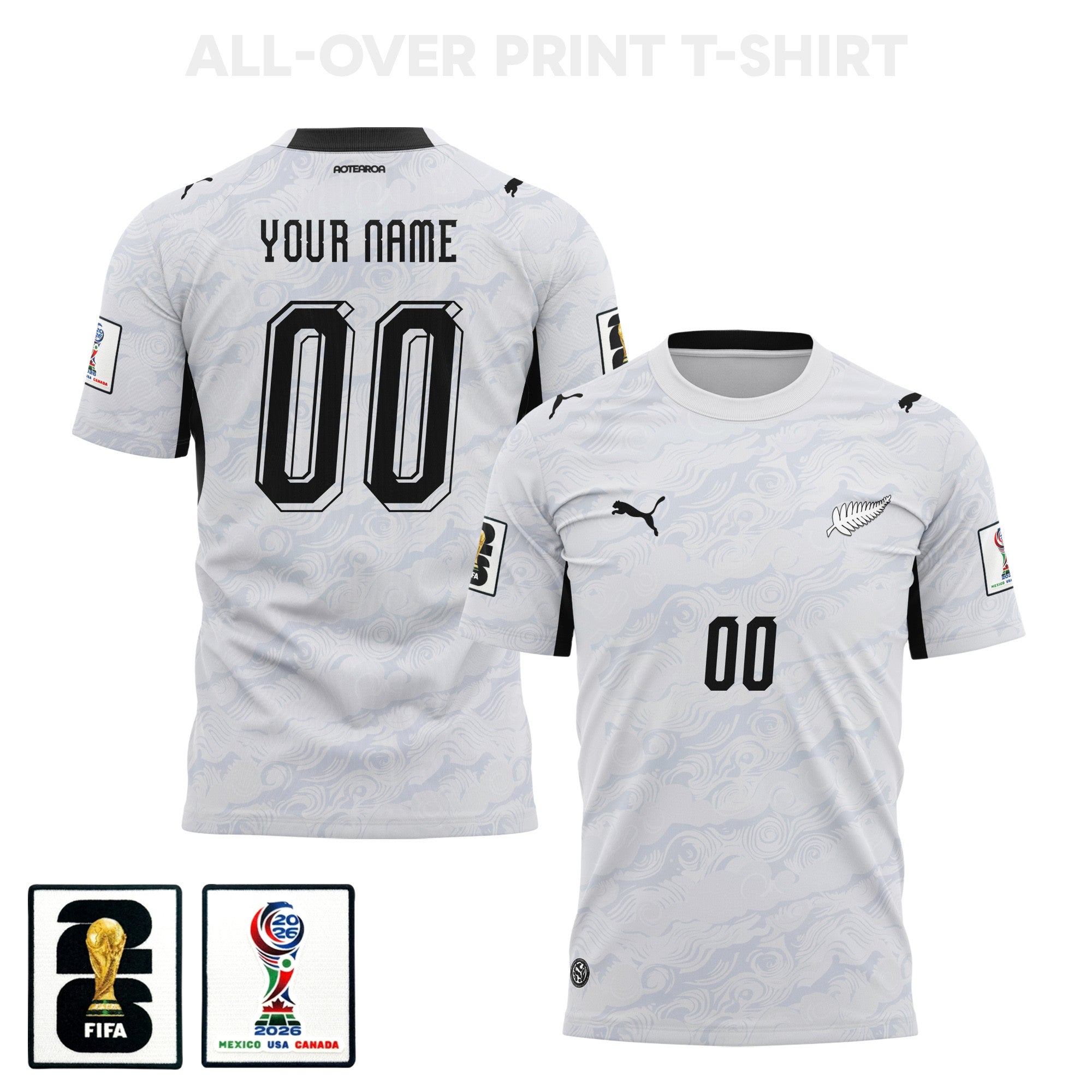 New Zealand 2026 Away 3D T-Shirt Fully Printed – Personalized – Unisex, White