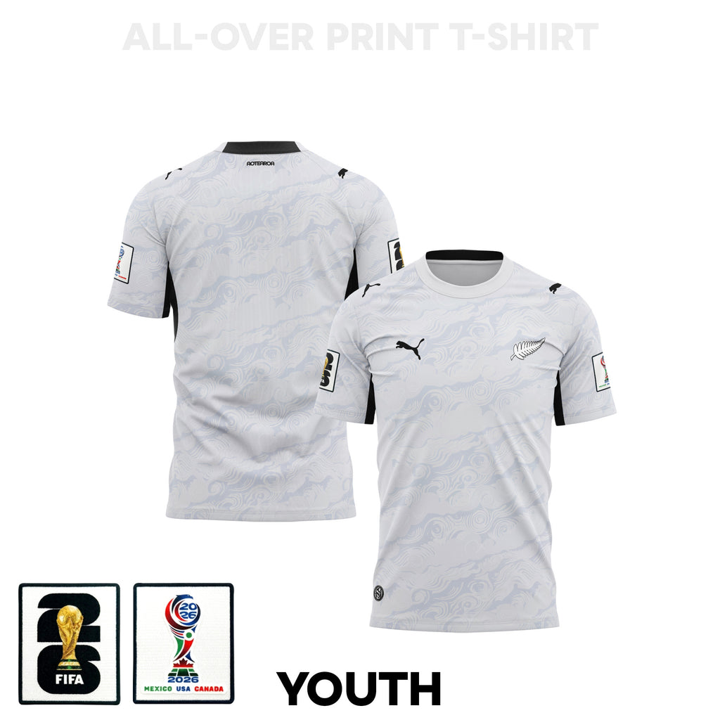 New Zealand 2026 Youth Away 3D T-shirt Fully Printed – White