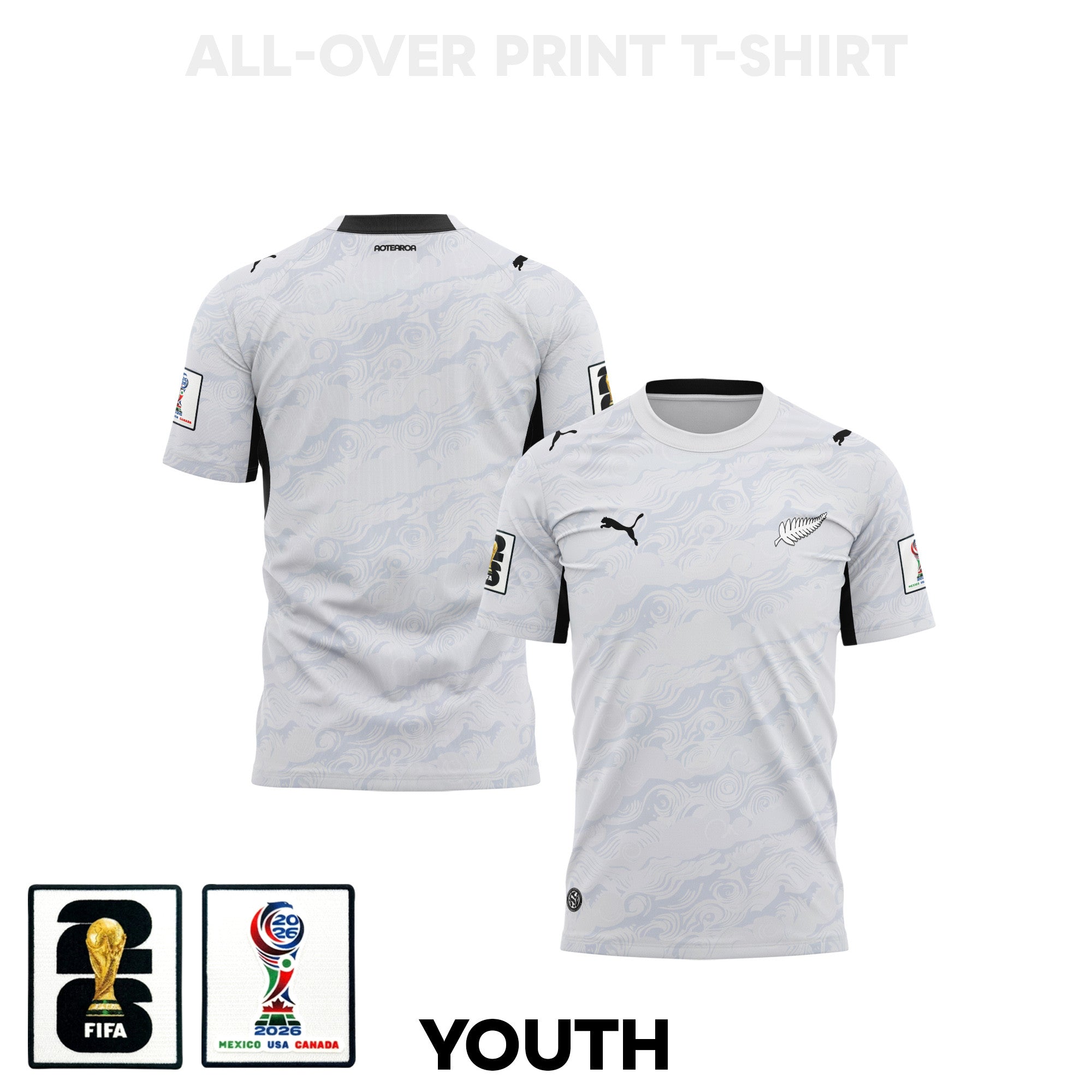 New Zealand 2026 Youth Away 3D T-shirt Fully Printed – White