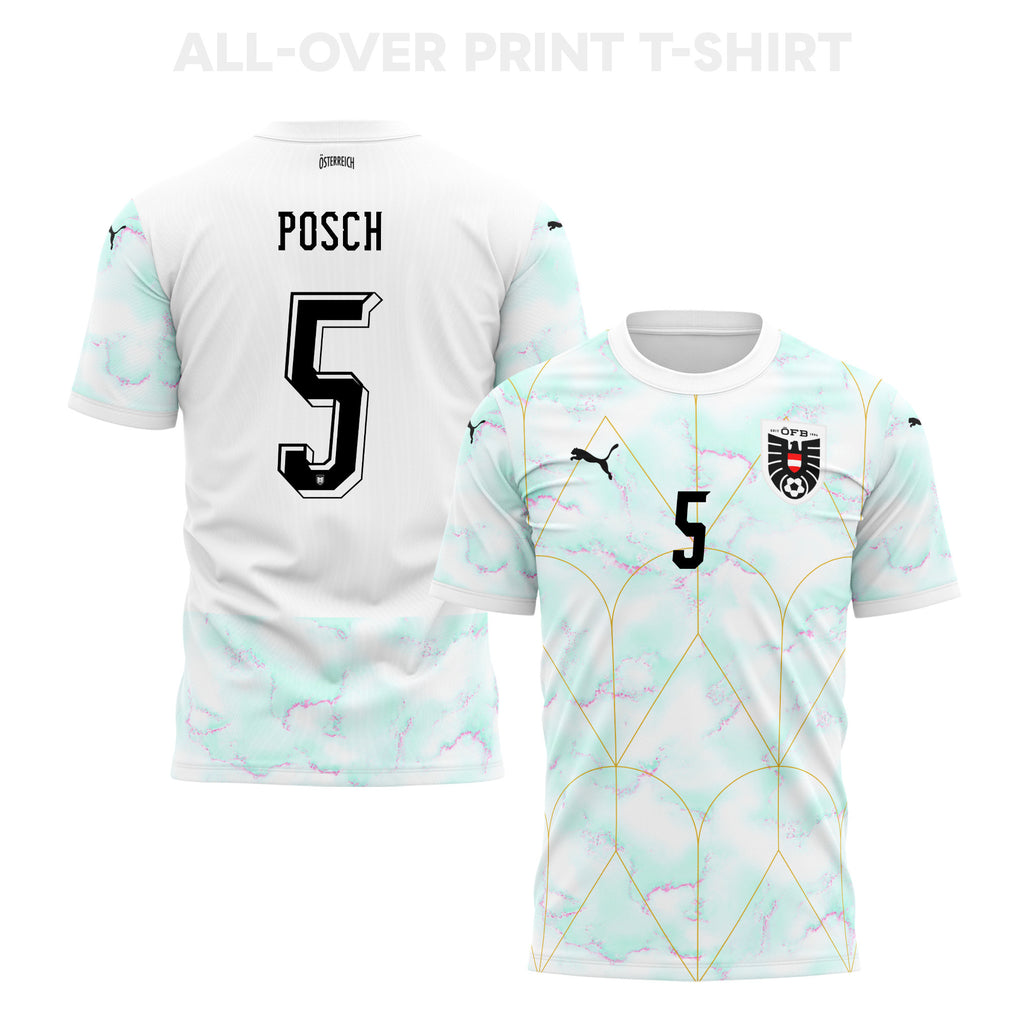 Stefan Posch 5 Austria 2026 Away 3D T-Shirt Fully Printed – Unisex, White