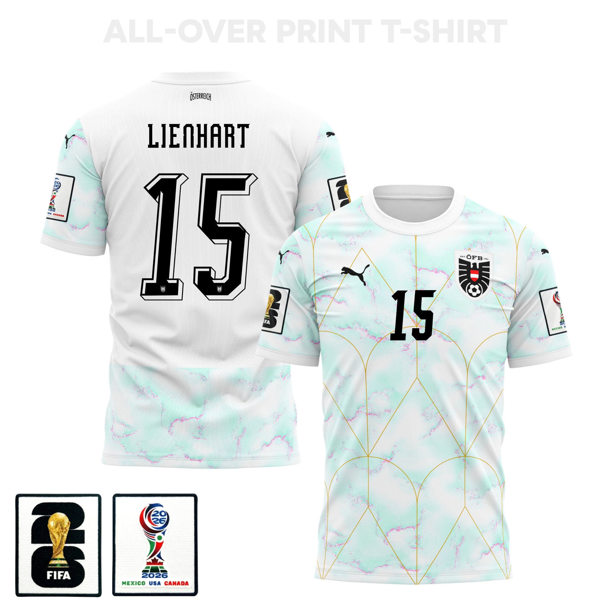 Philipp Lienhart 15 Austria 2026 Away 3D T-Shirt Fully Printed – Unisex, White