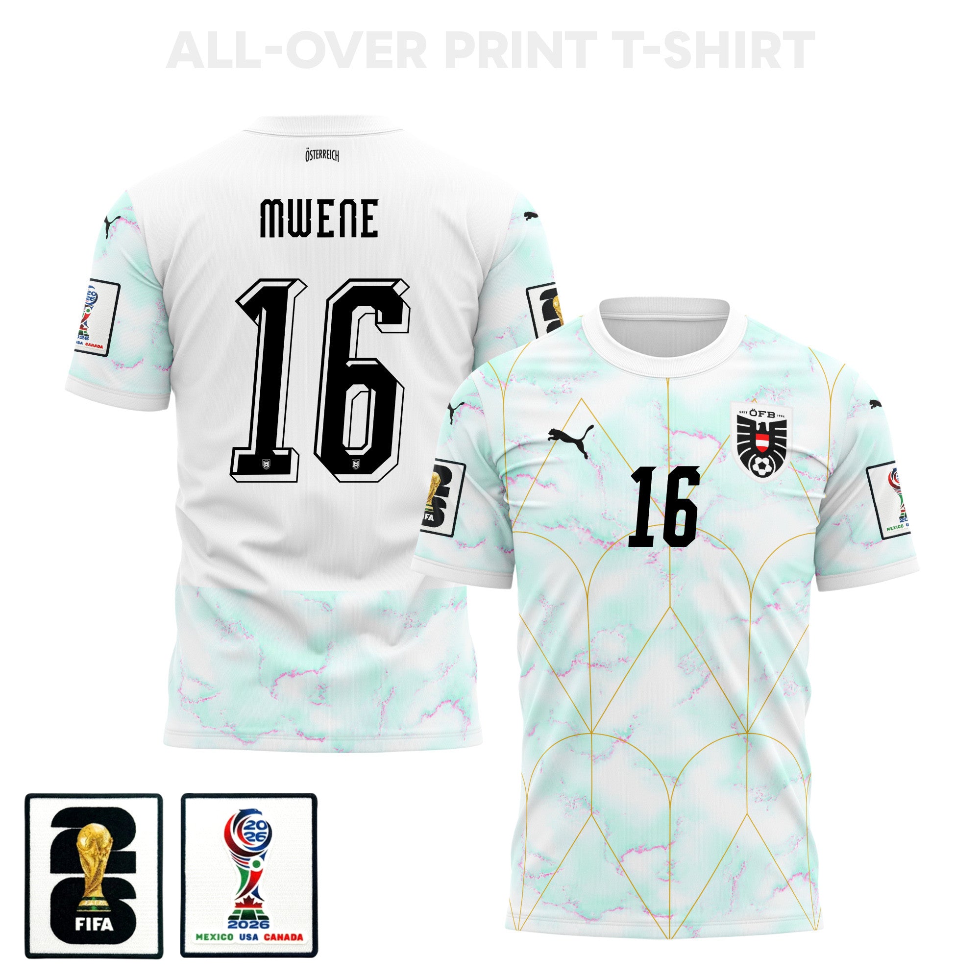 Phillipp Mwene 16 Austria 2026 Away 3D T-Shirt Fully Printed – Unisex, White