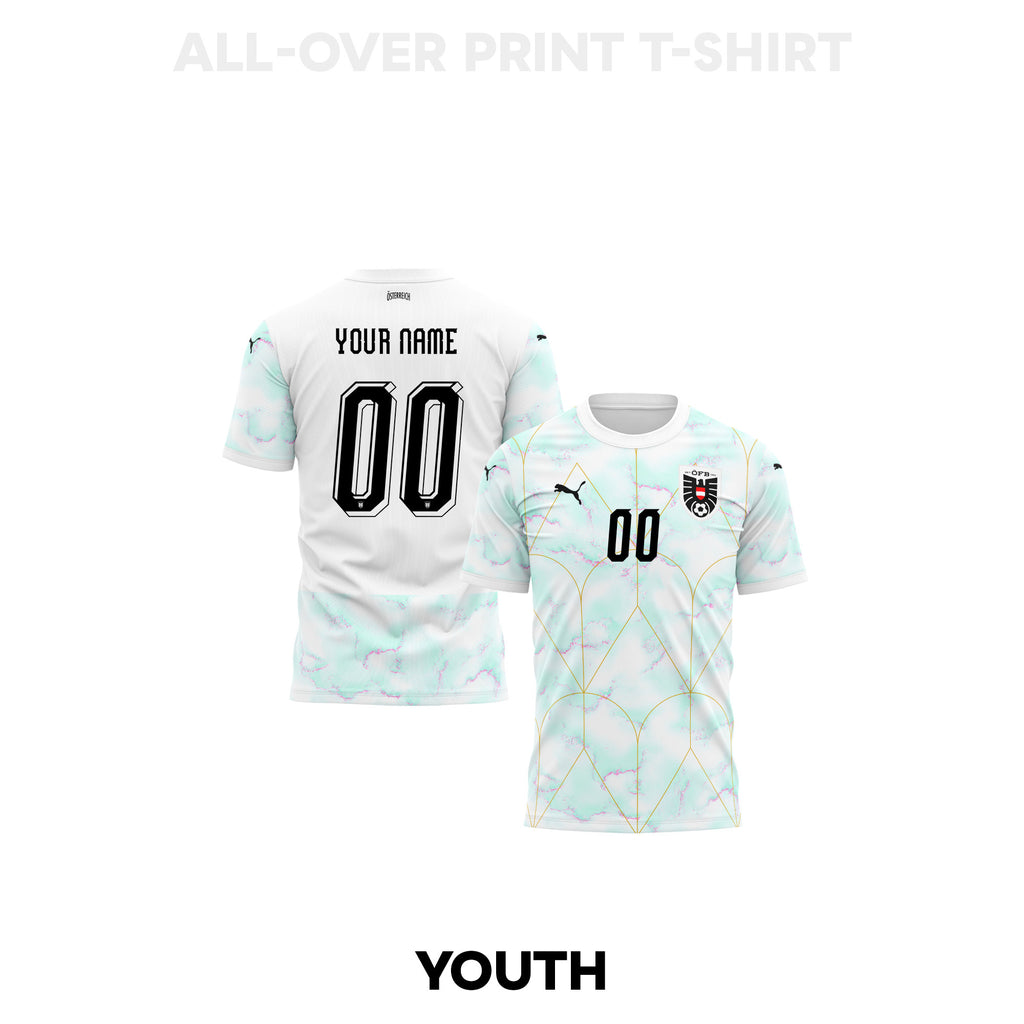 Austria 2026 Youth Away 3D T-shirt Fully Printed – Personalized – White