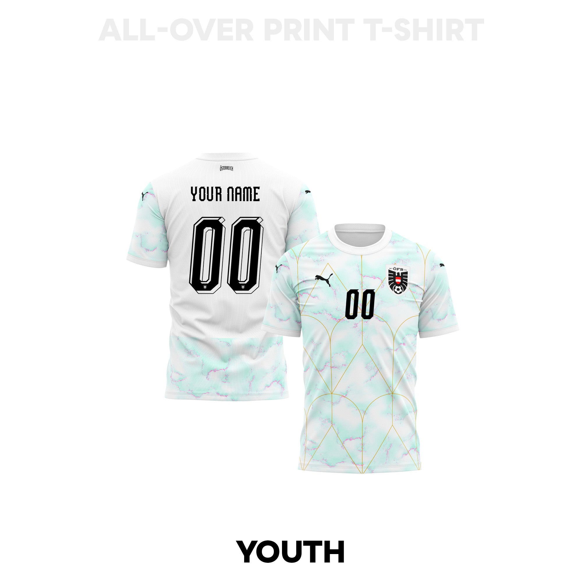Austria 2026 Youth Away 3D T-shirt Fully Printed – Personalized – White
