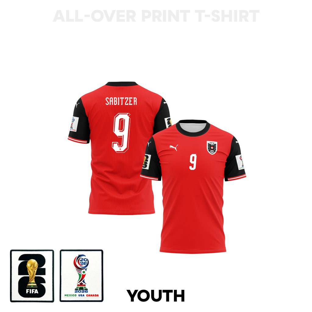 Marcel Sabitzer 9 Youth Austria 2026 Home 3D T-shirt Fully Printed – Red