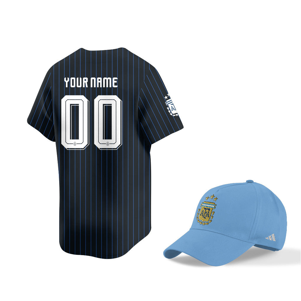 Argentina World Cup 2026 Fan Gear Set – Away Navy – 3D Baseball Jersey & Hat