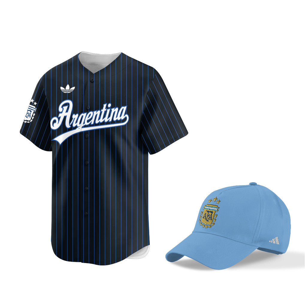 Argentina World Cup 2026 Fan Gear Set – Away Navy – 3D Baseball Jersey & Hat