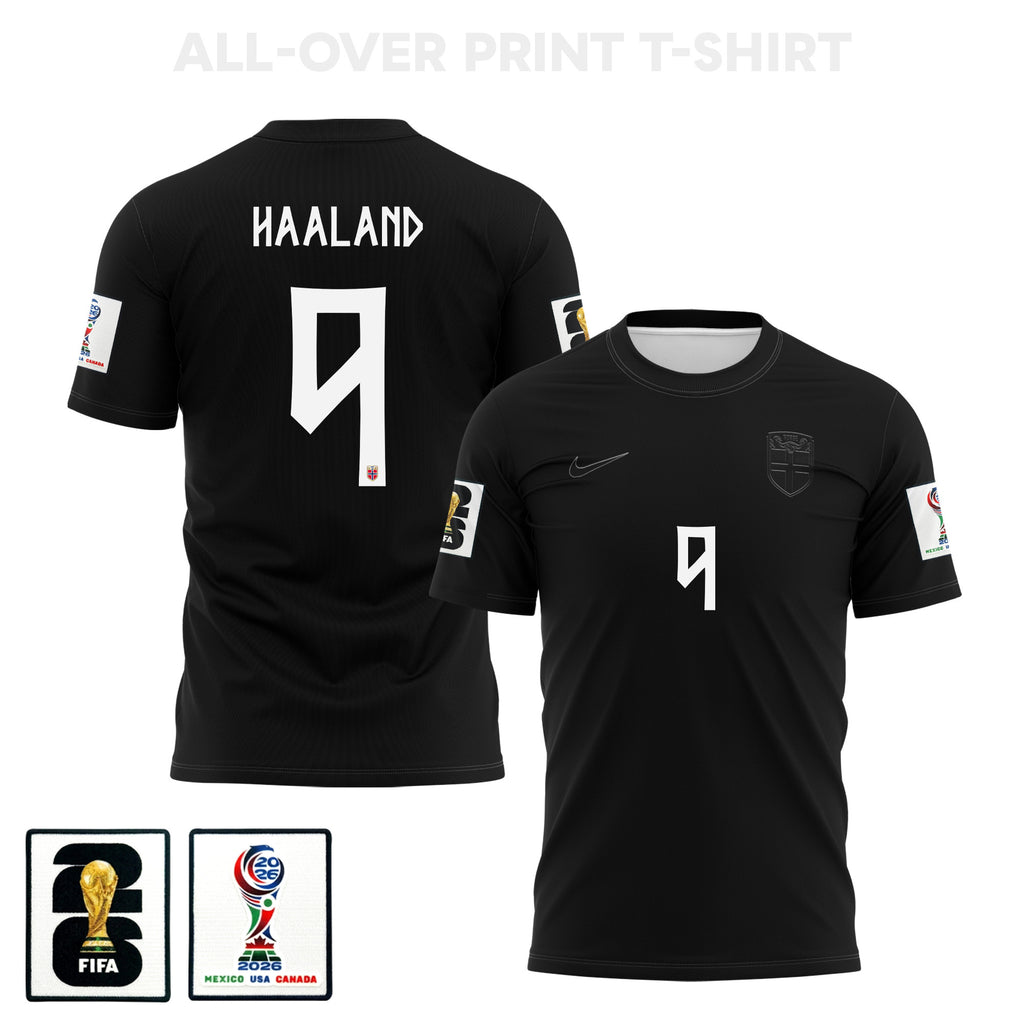 Erling Haaland 9 Norway 2026 Away 3D T-Shirt Fully Printed – Unisex, Black
