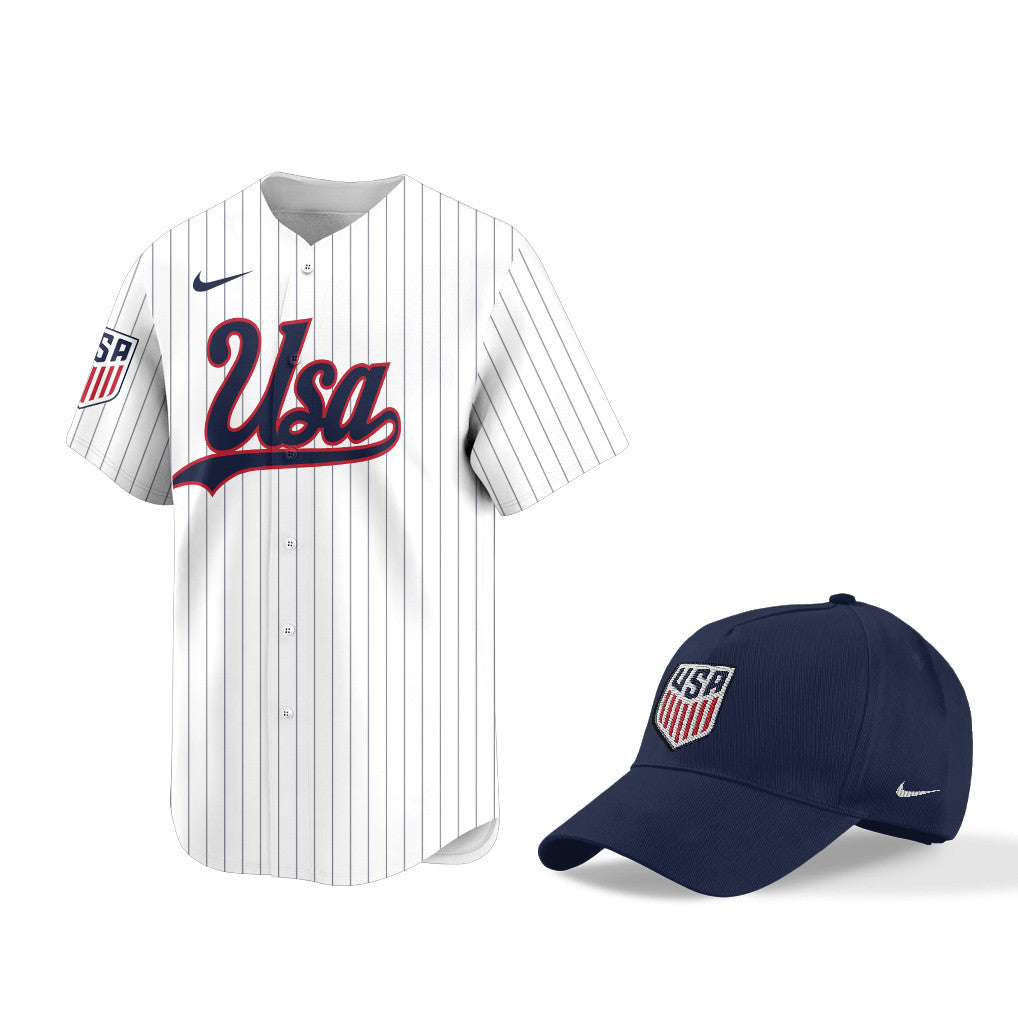 USA World Cup 2026 Fan Gear Set – Home 3D Baseball Jersey & Hat