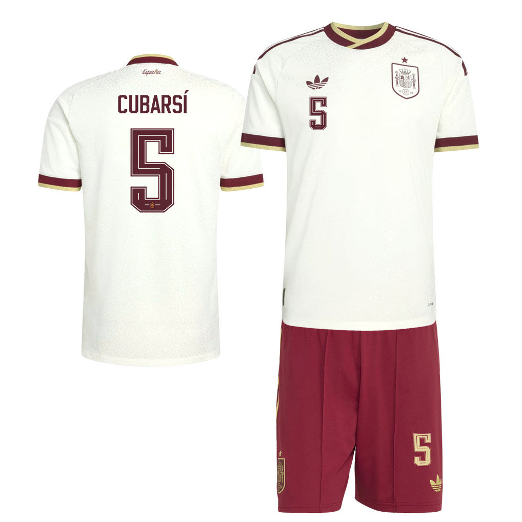 Pau Cubarsí 5 Spain 2026 Away Men Jersey & Shorts Set – White And Red