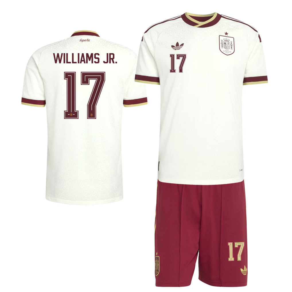 Nico Williams 17 Spain 2026 Away Men Jersey & Shorts Set – White And Red
