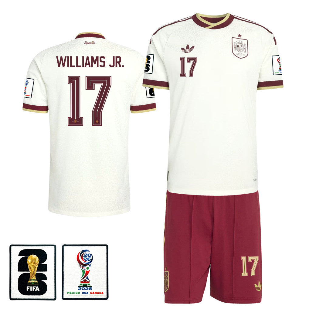Nico Williams 17 Spain 2026 Away Men Jersey & Shorts Set – White And Red
