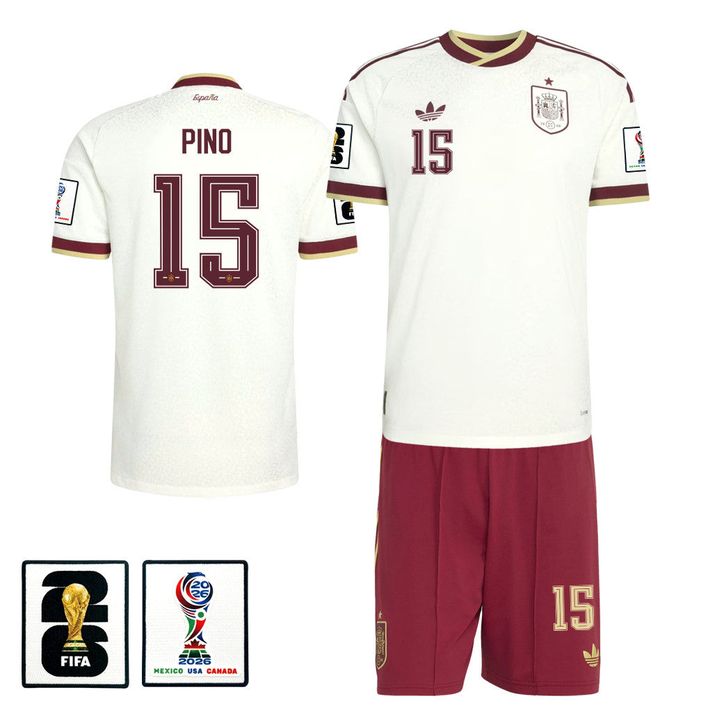 Yeremy Pino 15 Spain 2026 Away Men Jersey & Shorts Set – White And Red