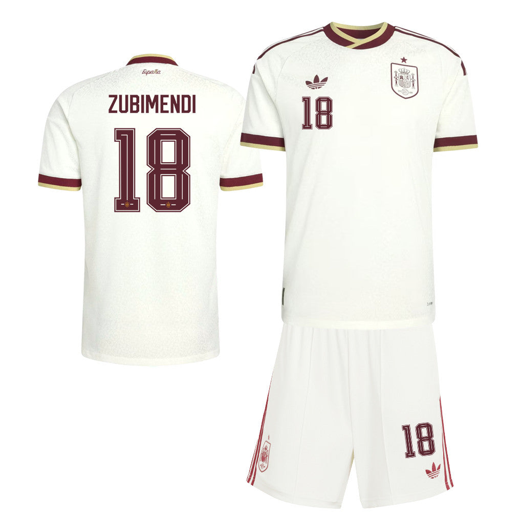Martin Zubimendi 18 Spain 2026 Away Men Jersey & Shorts Set – White