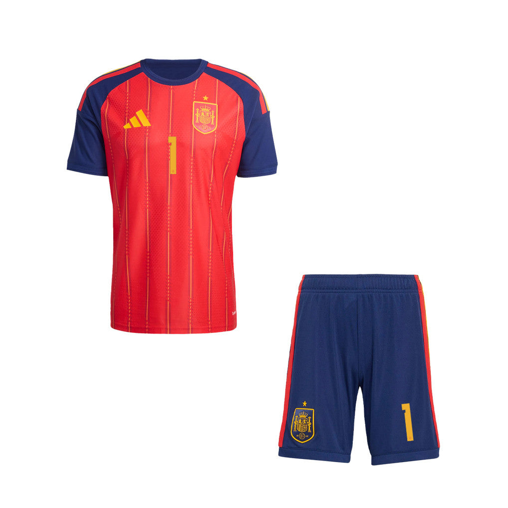 Unai Simón 1 Spain 2026 YOUTH Home Jersey & Shorts Set - Red