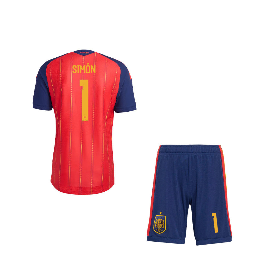 Unai Simón 1 Spain 2026 YOUTH Home Jersey & Shorts Set - Red