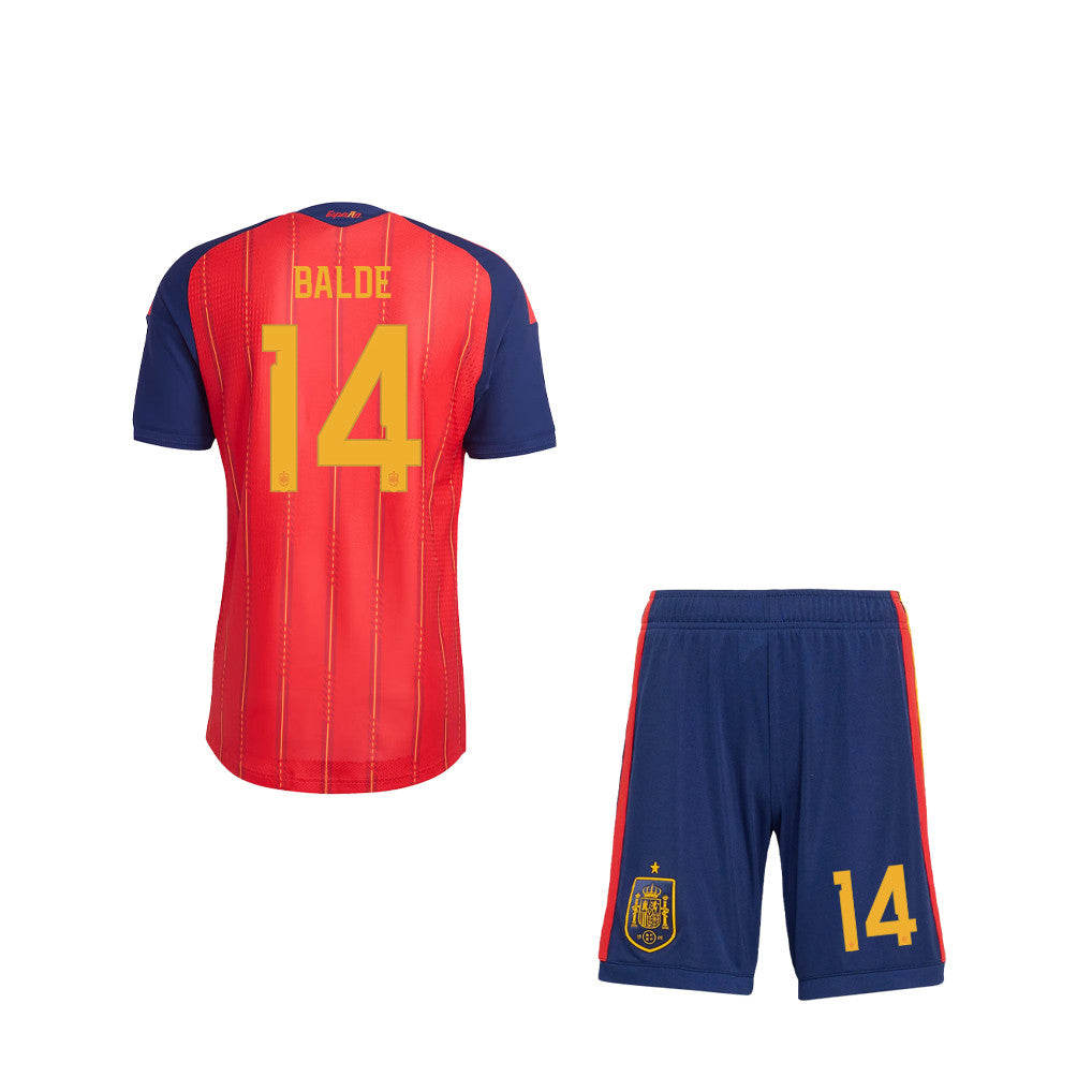 Alejandro Balde 14 Spain 2026 YOUTH Home Jersey & Shorts Set - Red