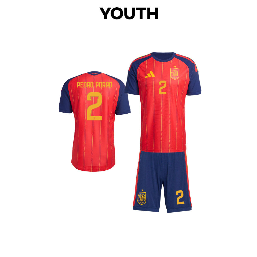 Pedro Porro 2 Spain 2026 YOUTH Home Jersey & Shorts Set - Red