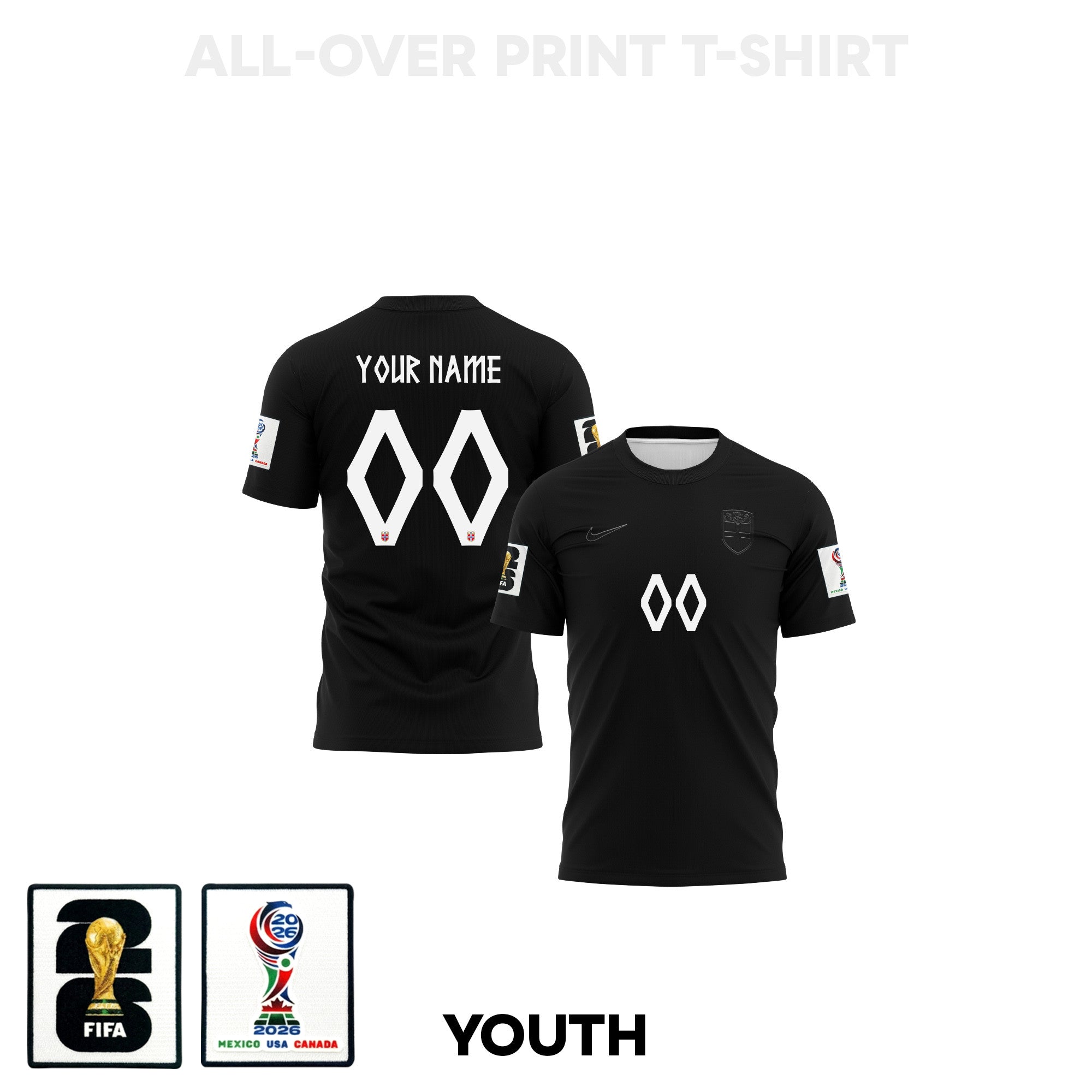 Norway 2026 Youth Away 3D T-shirt Fully Printed – Personalized – Black