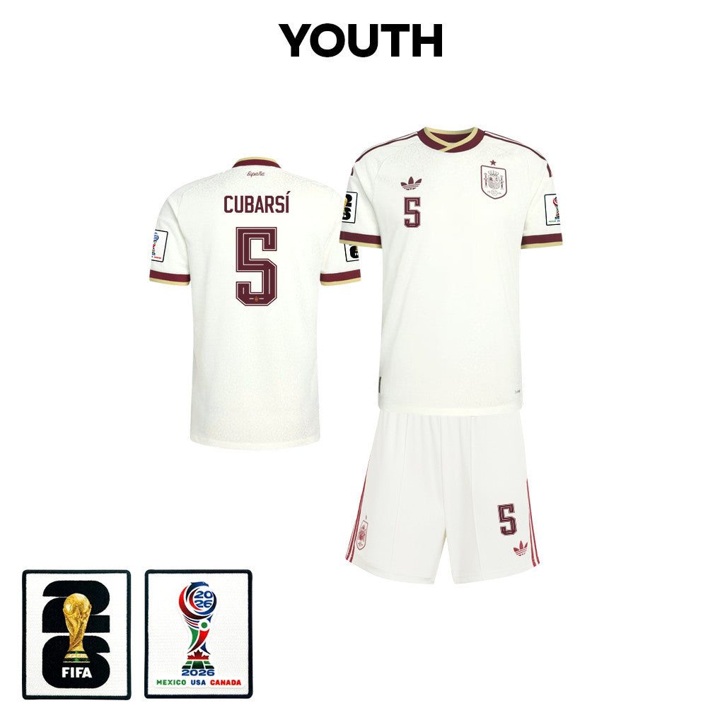 Pau Cubarsí 5 Spain 2026 YOUTH Away Jersey & Shorts Set - White