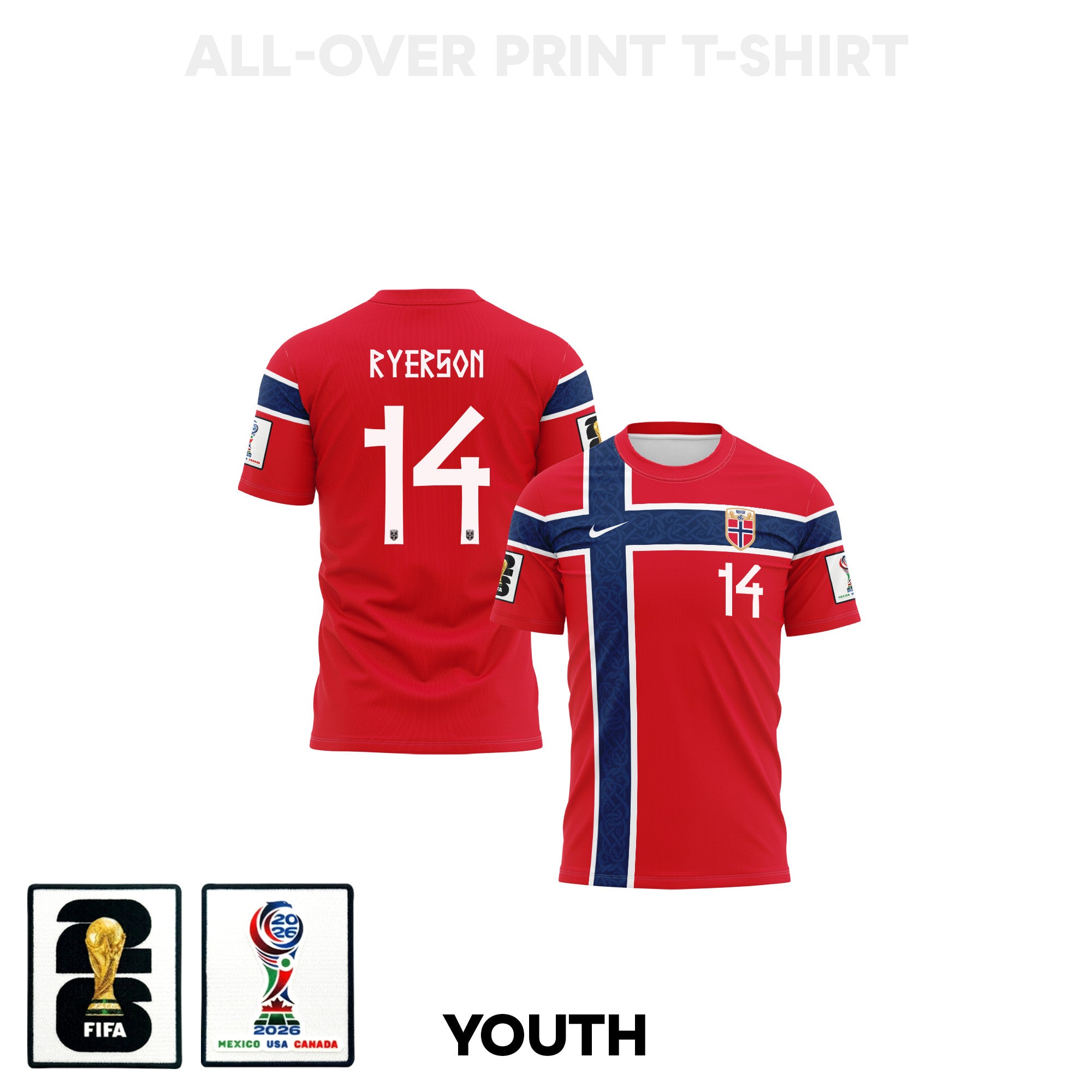 Julian Ryerson 14 Youth Norway 2026 Home 3D T-shirt Fully Printed – Red