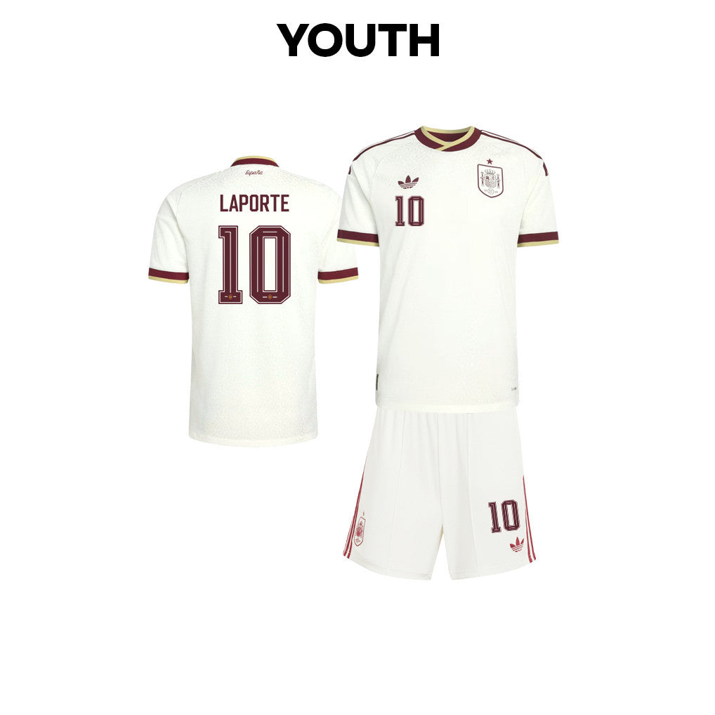 Aymeric Laporte 10 Spain 2026 YOUTH Away Jersey & Shorts Set - White
