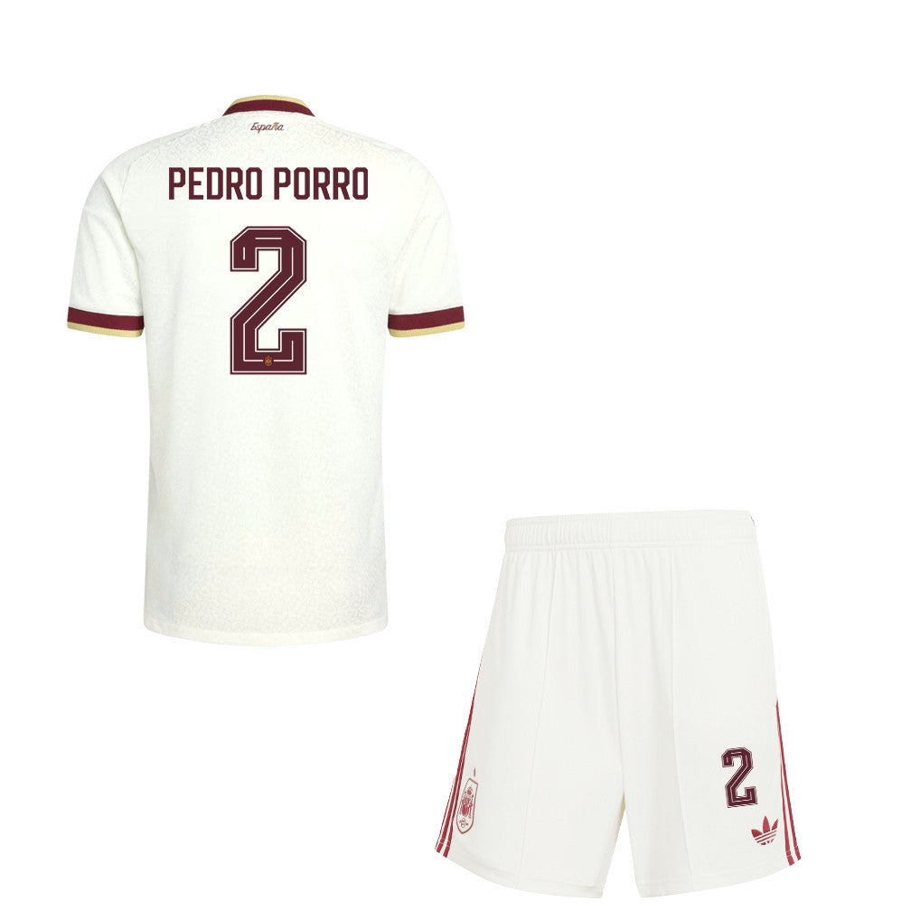 Pedro Porro 2 Spain 2026 YOUTH Away Jersey & Shorts Set - White