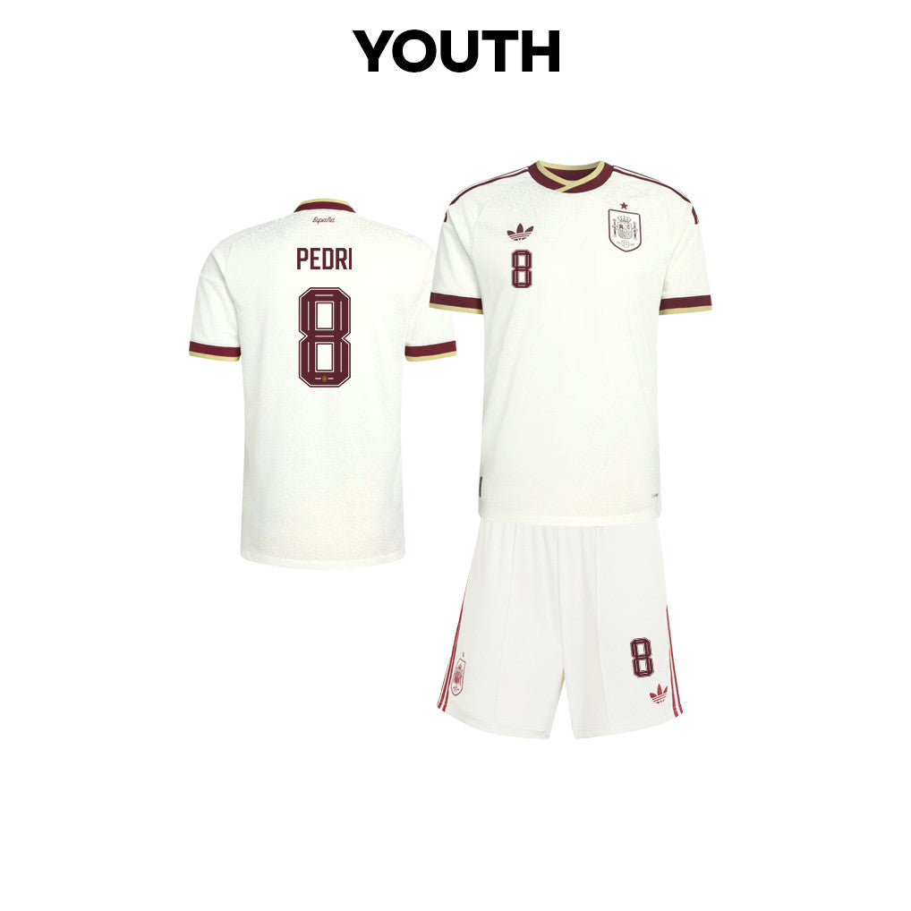 Pedri 8 Spain 2026 YOUTH Away Jersey & Shorts Set - White
