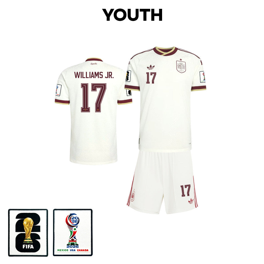 Nico Williams 17 Spain 2026 YOUTH Away Jersey & Shorts Set - White
