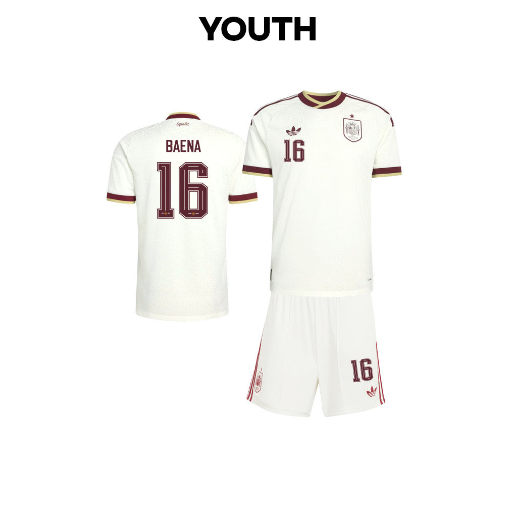 Alex Baena 16 Spain 2026 YOUTH Away Jersey & Shorts Set - White