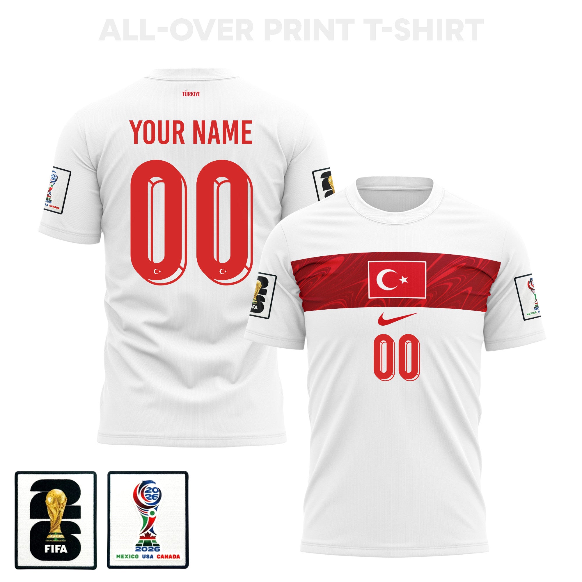 Turkey 2026 Away 3D T-Shirt Fully Printed – Personalized – Unisex, White