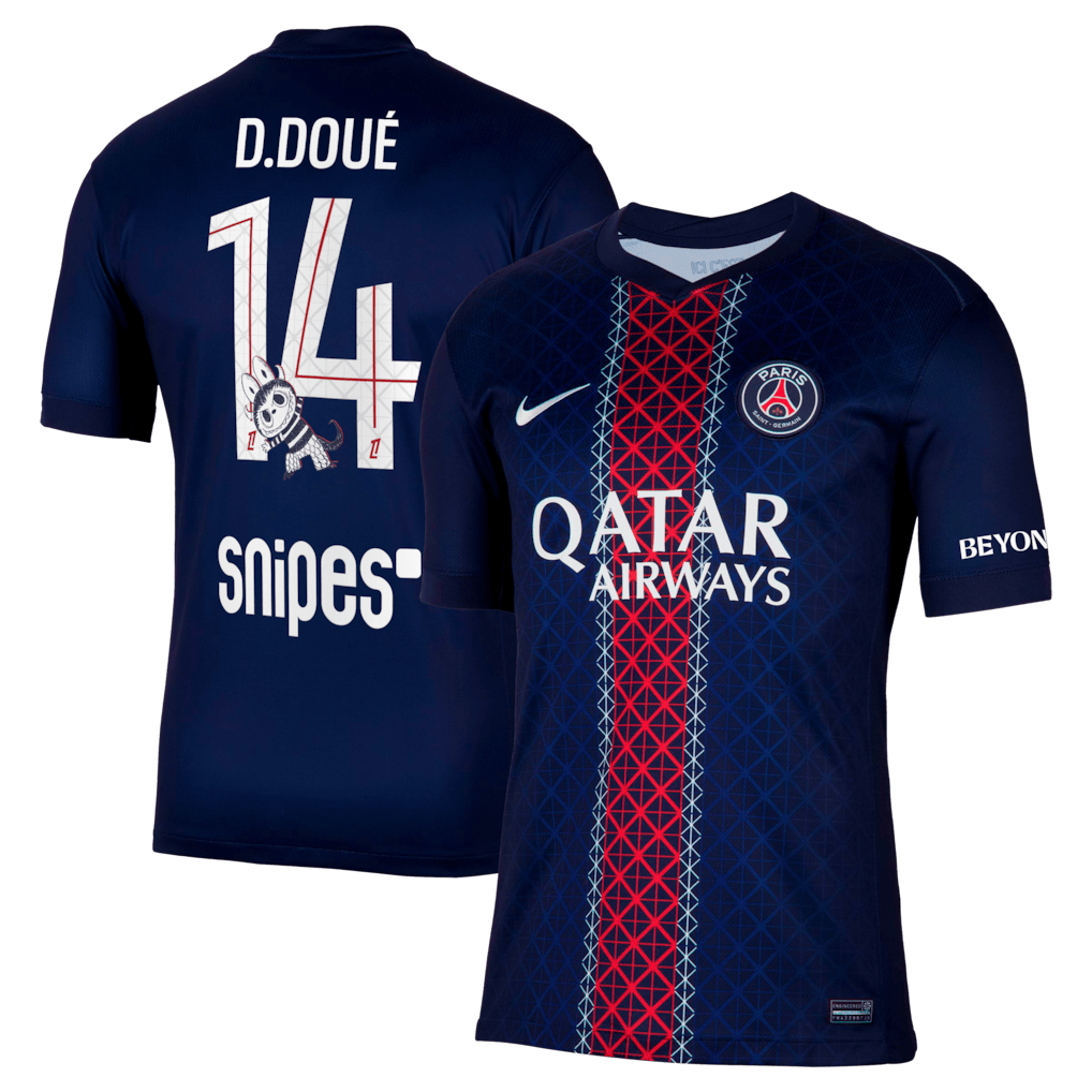 D.Doué 14 Paris Saint-Germain Home Stadium Shirt 2025-26 With Labubu Printing - Navy
